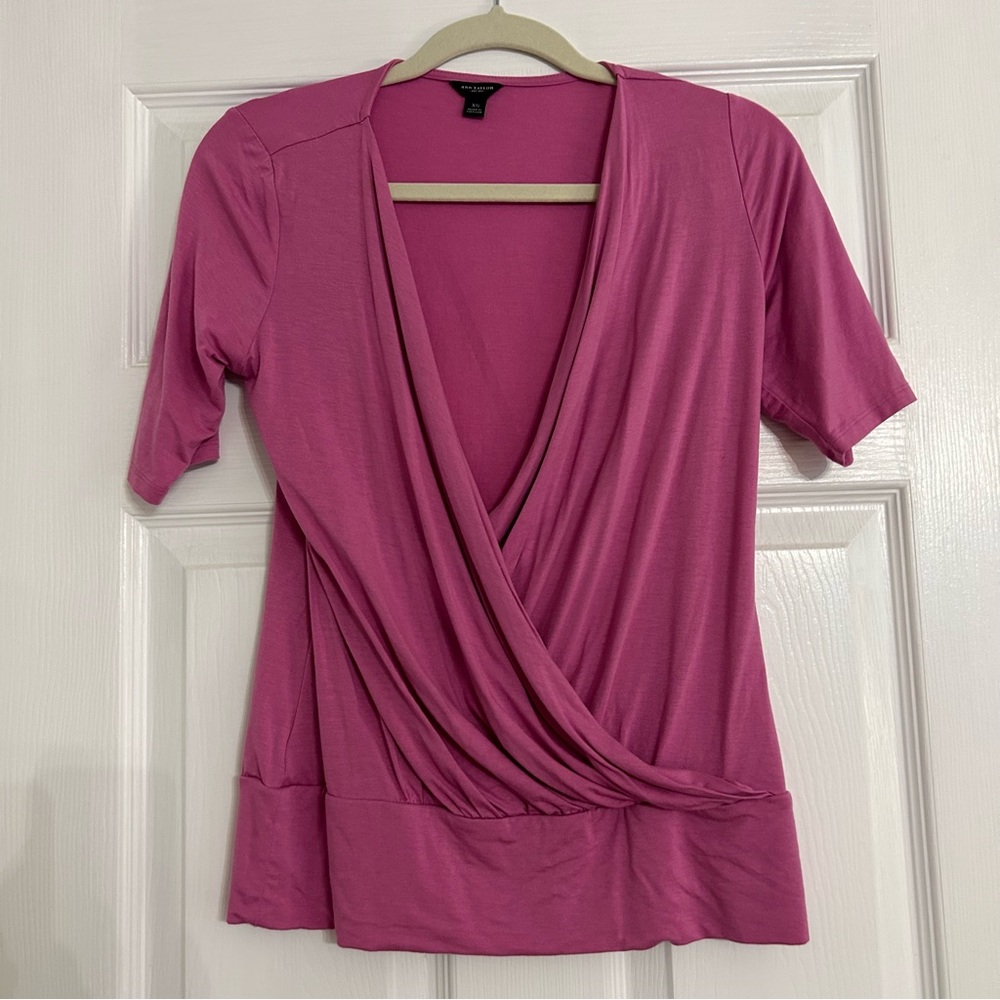 Ann Taylor Short Sleeve Drape Front Top XS